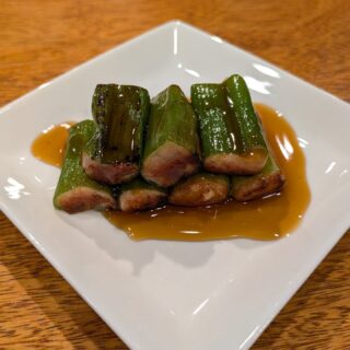 . 本日の一品 ねぎにミンチを詰め…